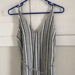 Linen and cotton striped summer dress with tie
